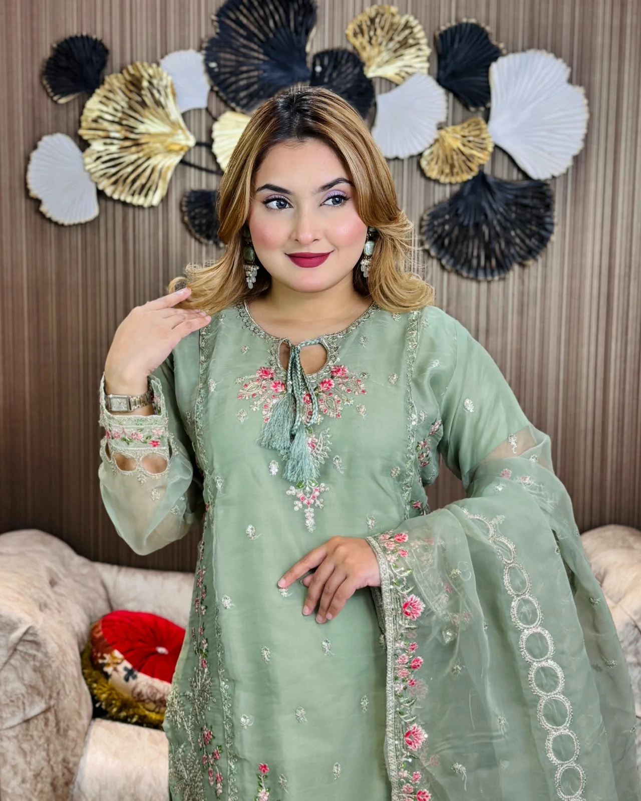 অর্গানজা ম্যাটেরিয়াল ভাইরাল রিং থ্রি-পিস রয়েল ব্লু 6