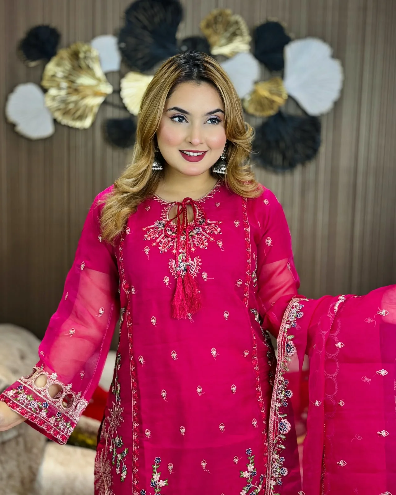 অর্গানজা ম্যাটেরিয়াল ভাইরাল রিং থ্রি-পিস রোজ 2