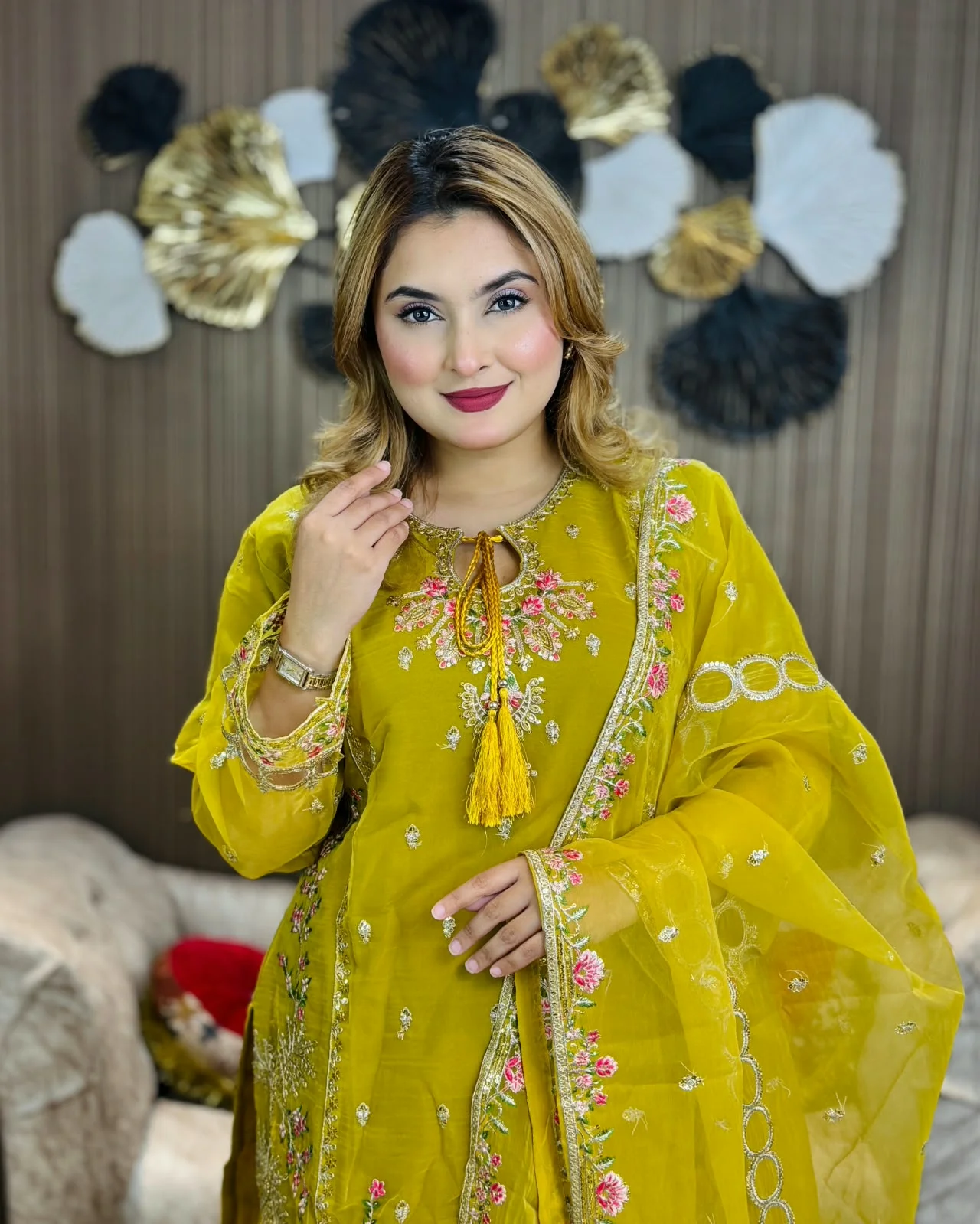 অর্গানজা ম্যাটেরিয়াল ভাইরাল রিং থ্রি-পিস রোজ 4