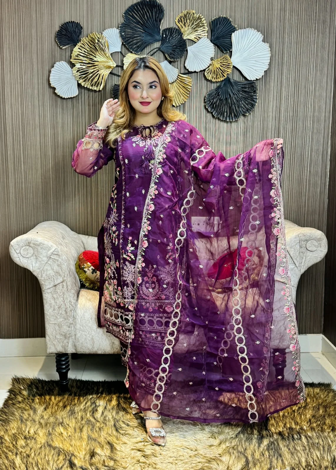 অর্গানজা ম্যাটেরিয়াল ভাইরাল রিং থ্রি-পিস মিট গ্রিন 10