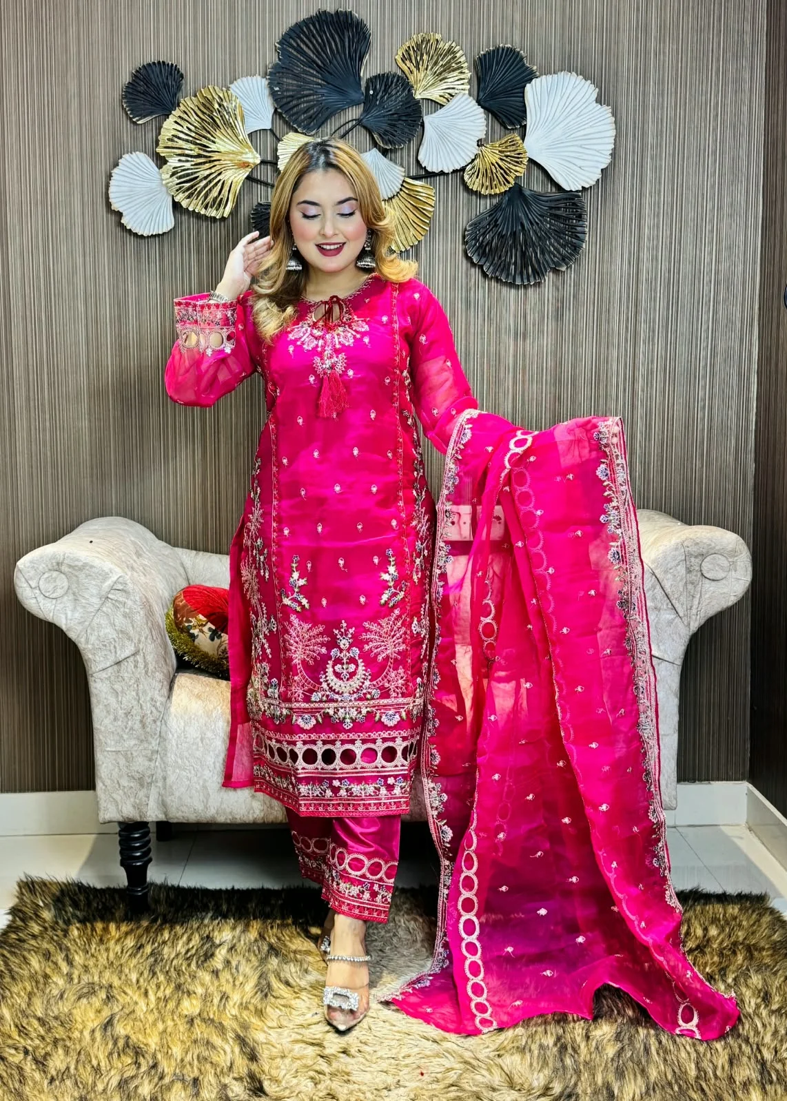 অর্গানজা ম্যাটেরিয়াল ভাইরাল রিং থ্রি-পিস পার্পেল 8