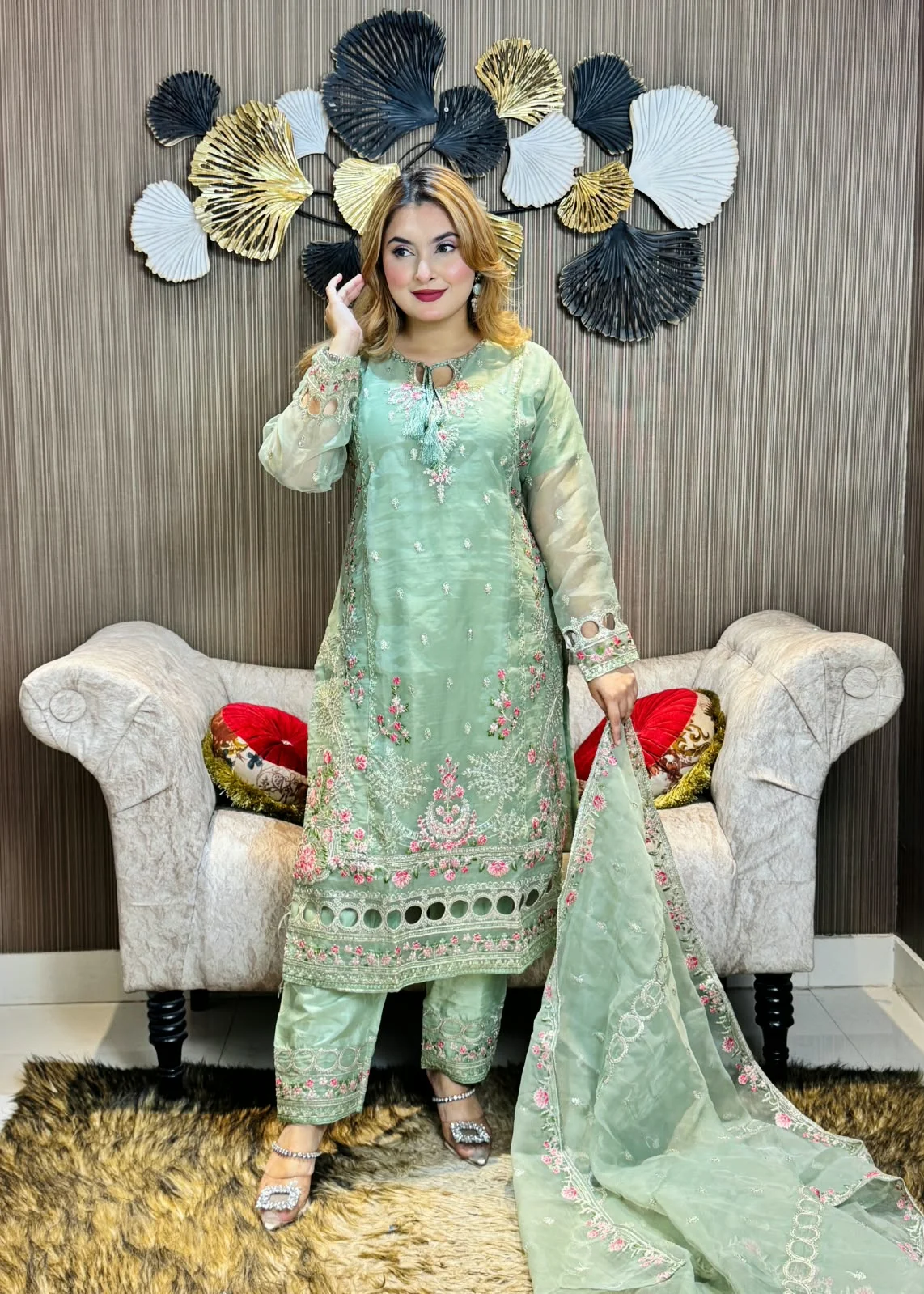 অর্গানজা ম্যাটেরিয়াল ভাইরাল রিং থ্রি-পিস পার্পেল 9