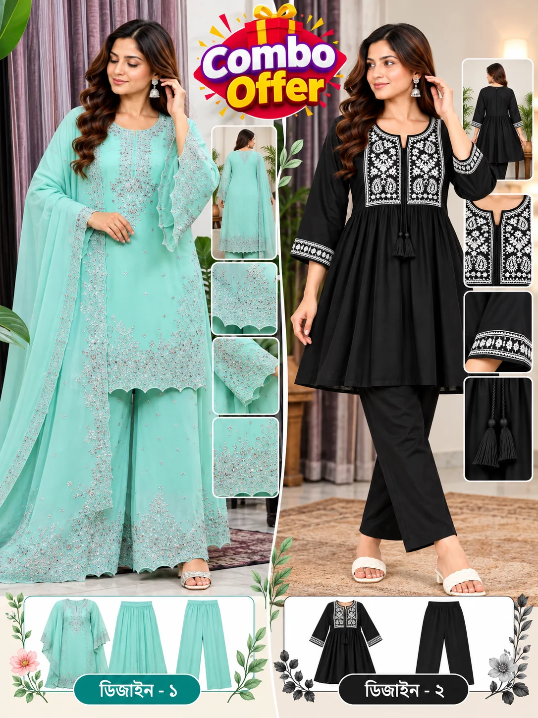 Rainbow Royal Combo – Garara & 2 Pcs Women’s Dress Set 5