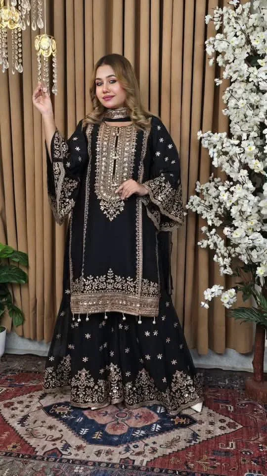 হেভি এমব্রয়ডারি জর্জেট গারারা সেট 4