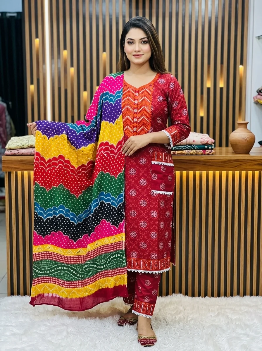 প্রিমিয়াম লেইস কটন থ্রি-পিস